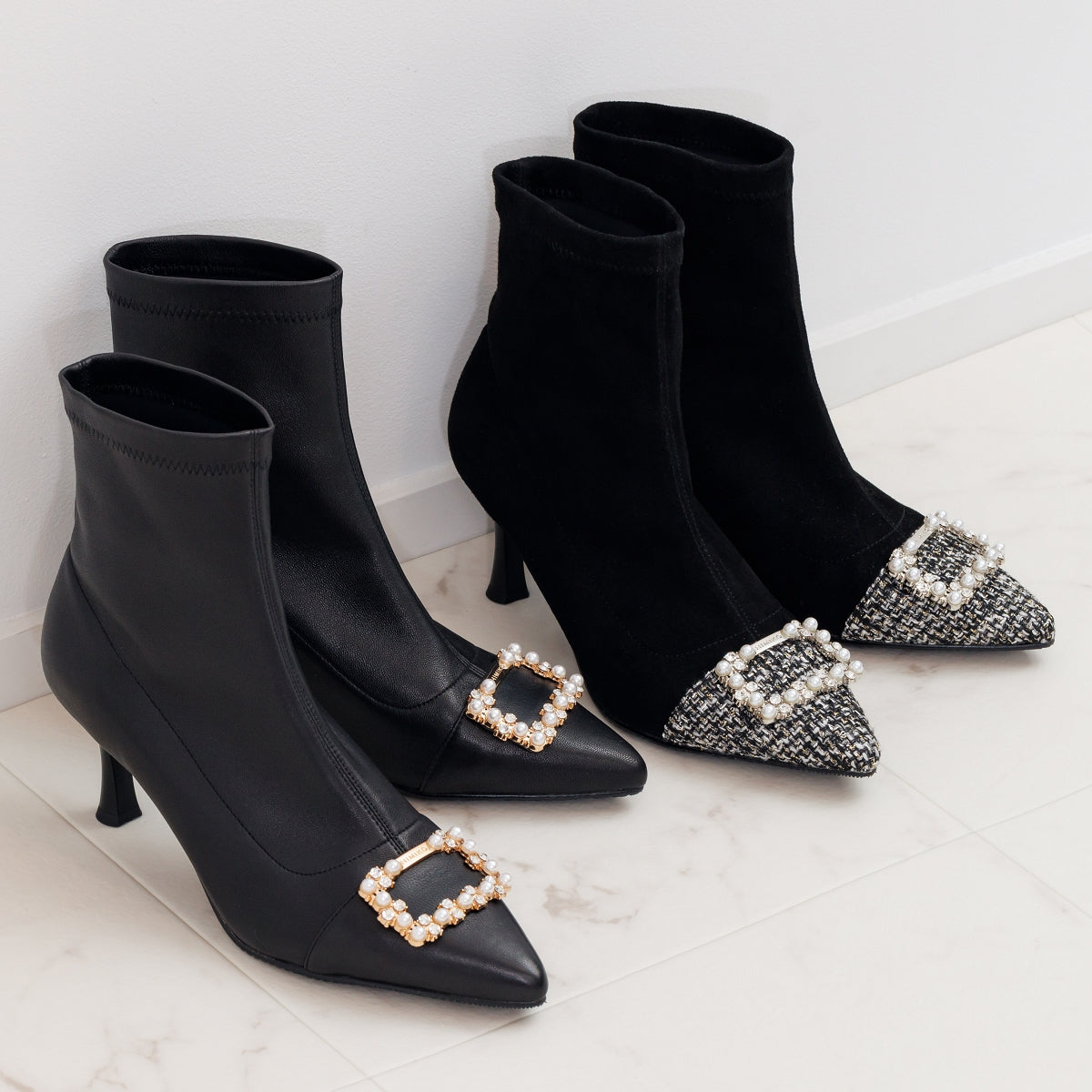 【SALE】オリジナルビジューポインテッドトゥヒールブーツ/631423