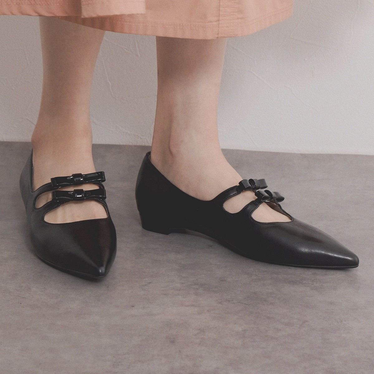 【SALE】ダブルリボンポインテッドトゥパンプス/554107