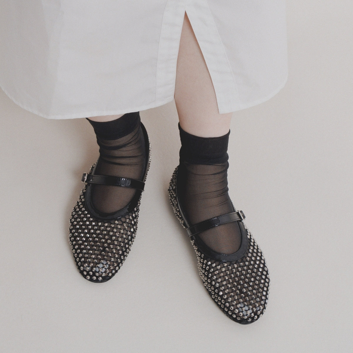 【SALE】ラインストーン付きメッシュパンプス/554110