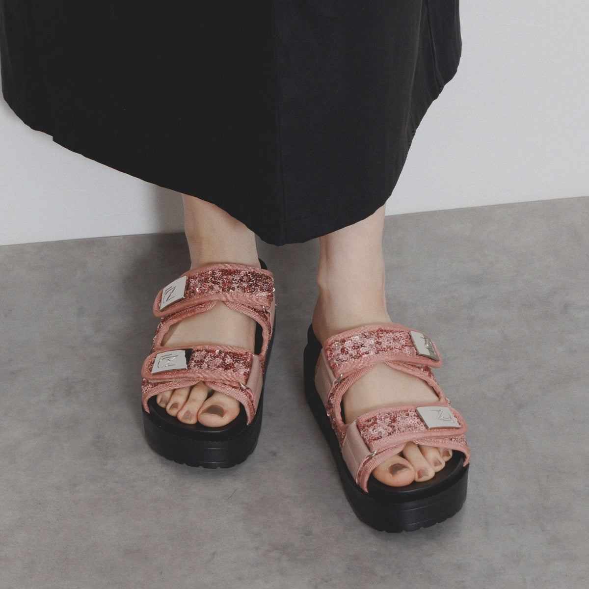 【SALE】スパンコール厚底ミュールサンダル/554214