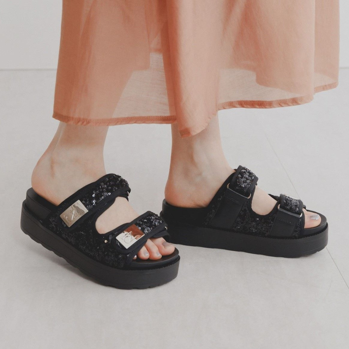 【SALE】スパンコール厚底ミュールサンダル/554214