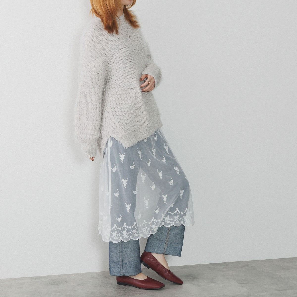 【25AW】スクエアトゥシャーリングフラットパンプス/554307