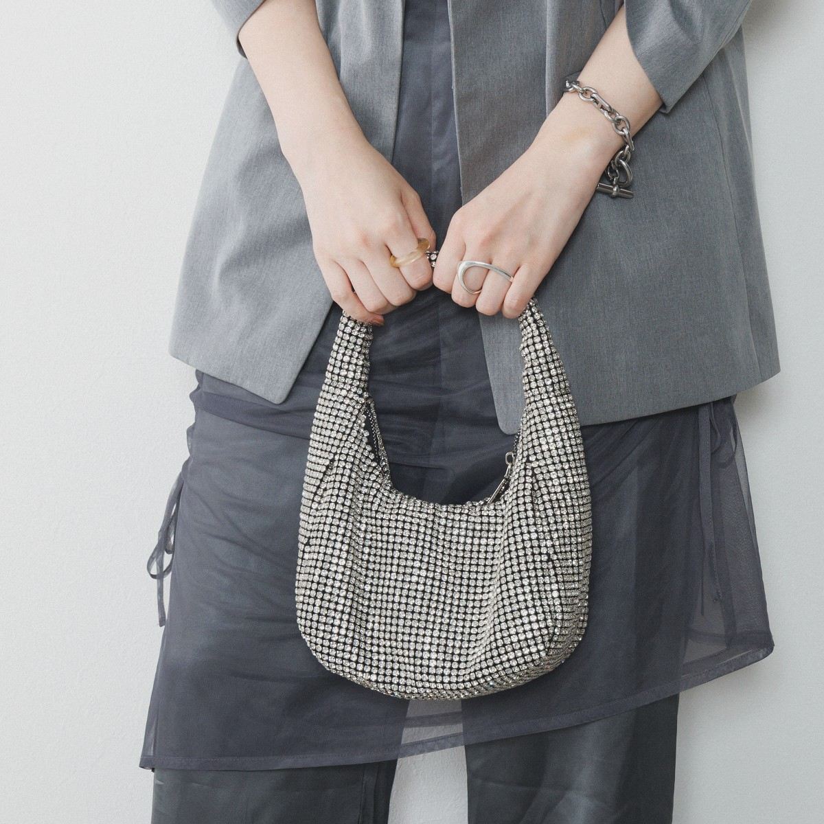 【25AW】ラインストーンワンハンドルバッグ/554381