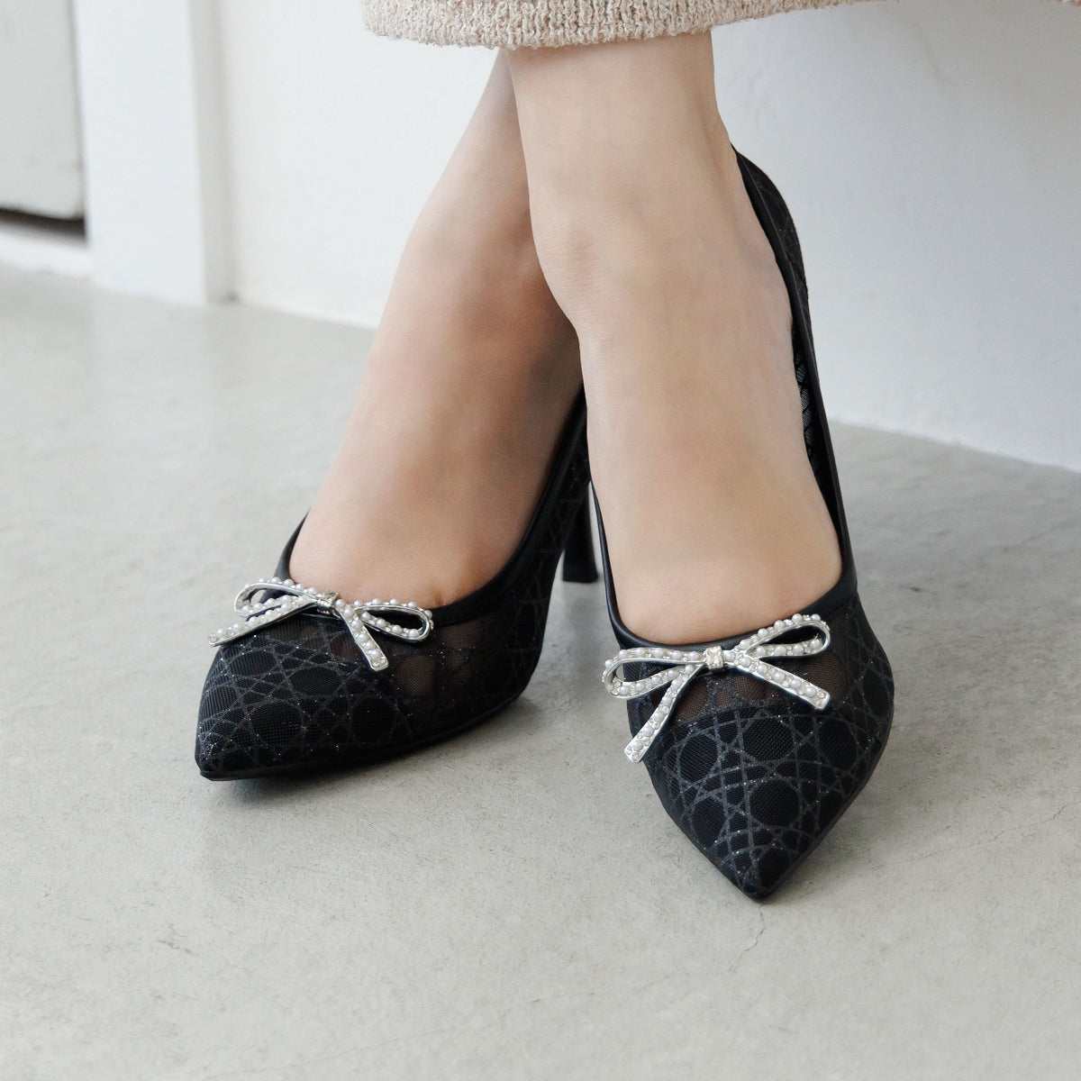 【26SS】ビジューリボングリッターチュールパンプス/564102