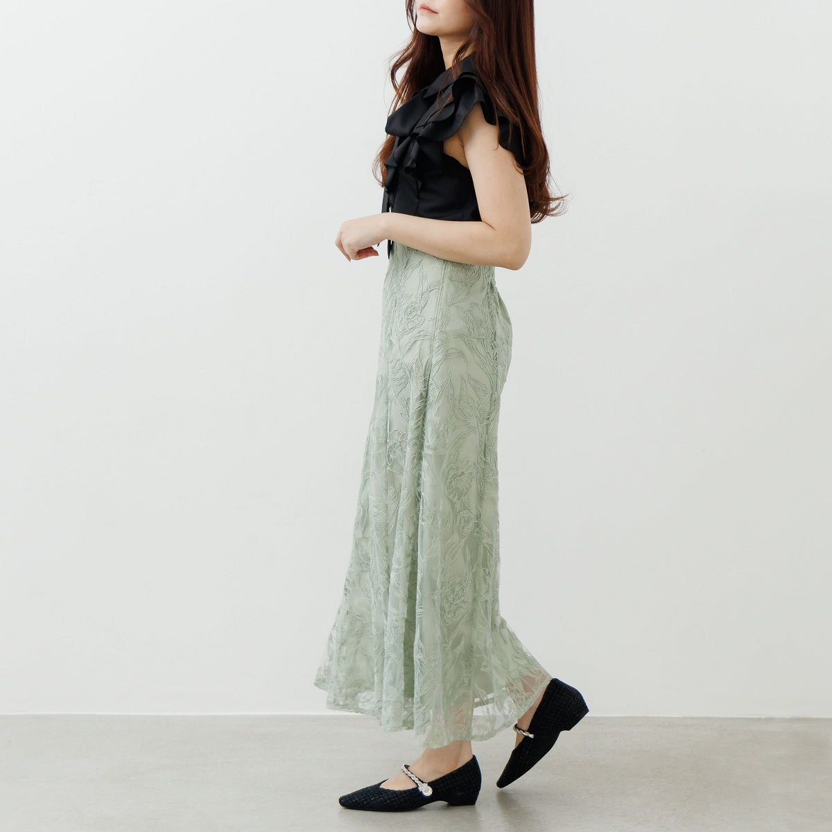 【26SS】ビジューストラップツィードパンプス/564106