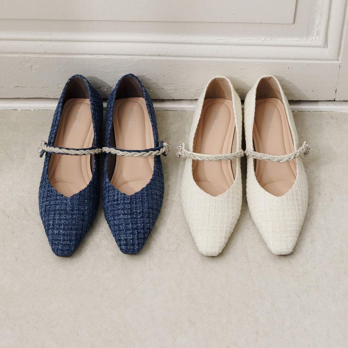 【26SS】ビジューストラップツィードパンプス/564106