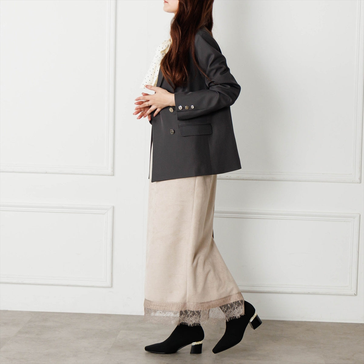《予約/11月上旬入荷予定》【26AW】パールヒールニットショートブーツ/564405