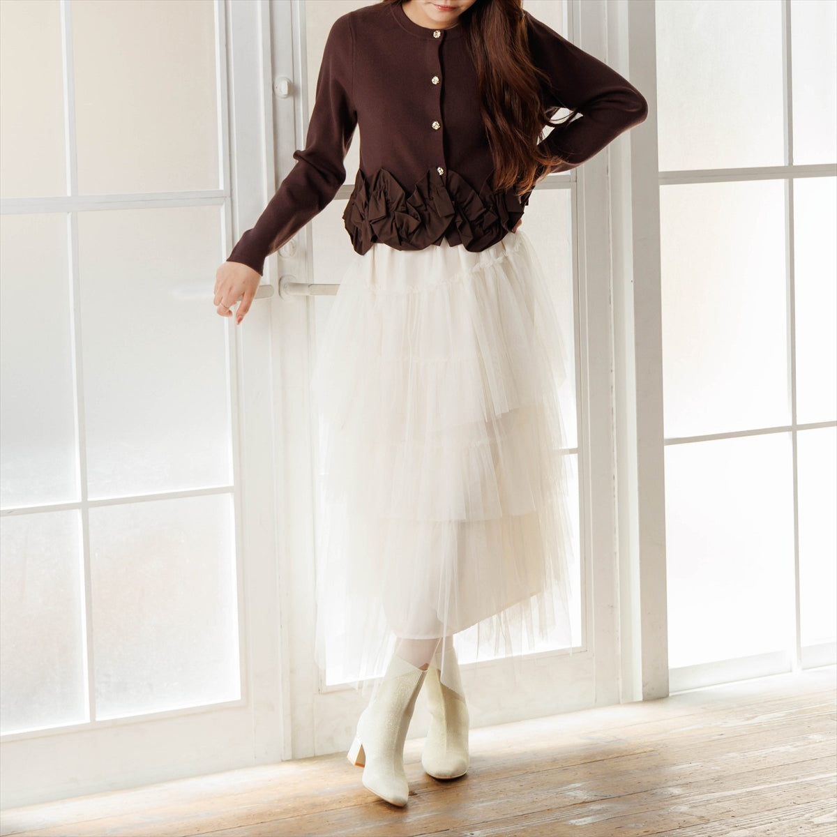 《予約/11月上旬入荷予定》【26AW】パールヒールニットショートブーツ/564405