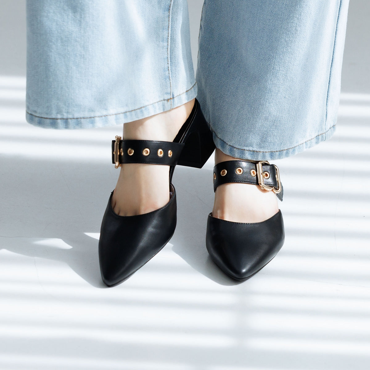 【26SS/WEB限定デザイン】メタルアクセントミュールパンプス/640012