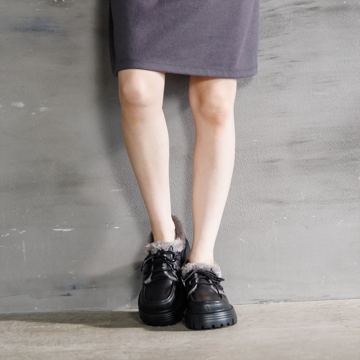 【26AW/WEB限定デザイン】ファーデザインレースアップシューズ/640019