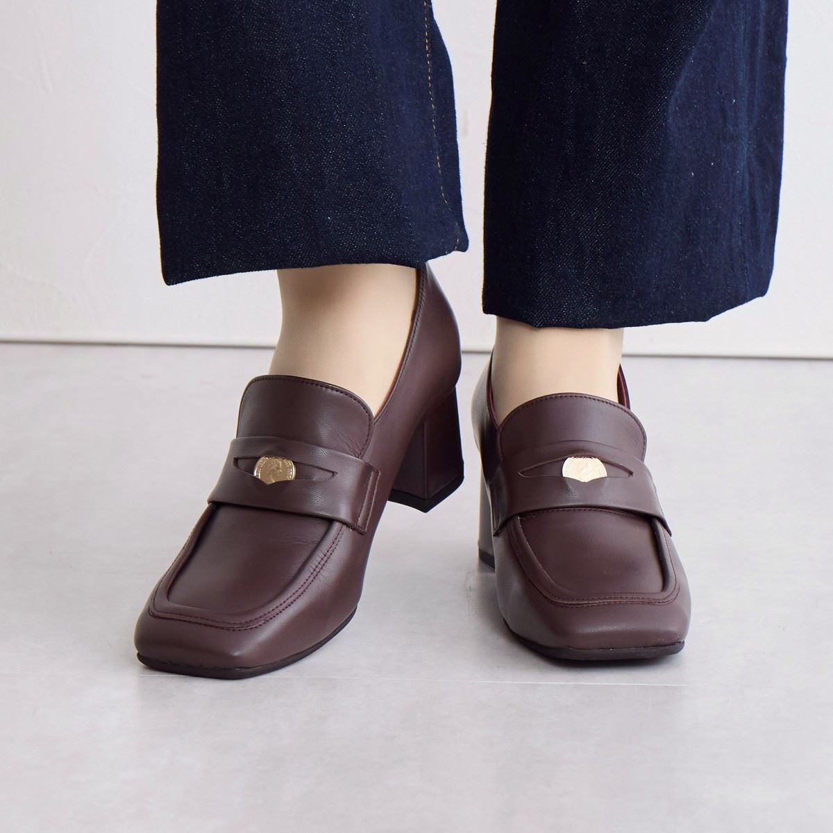 【SALE】コインディティールヒールローファー/641315