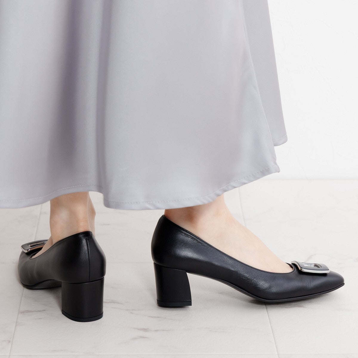【SALE】スクエアバックルチャンキーヒールパンプス/643103