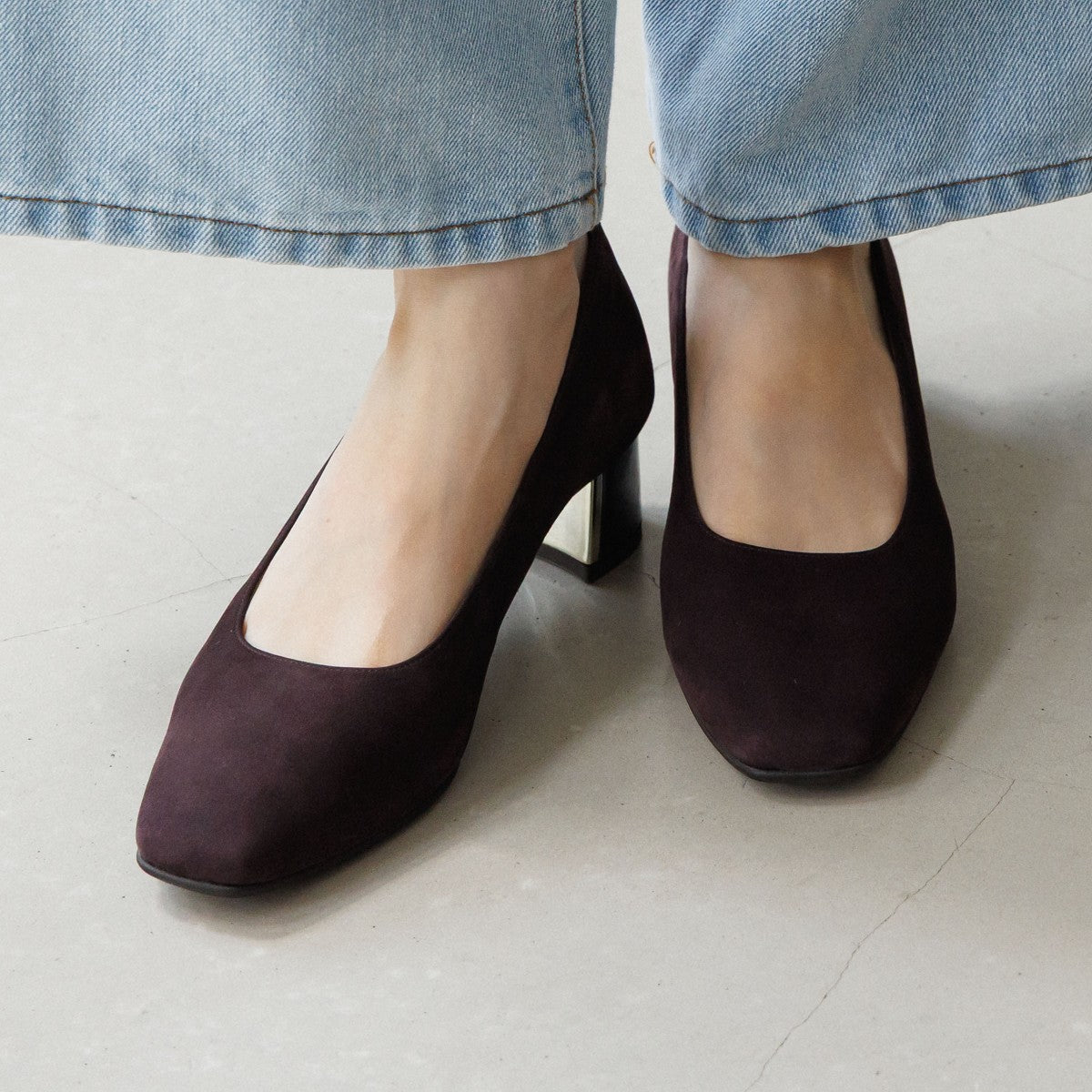 【SALE】スクエアトゥメタルプレートヒールパンプス/651112