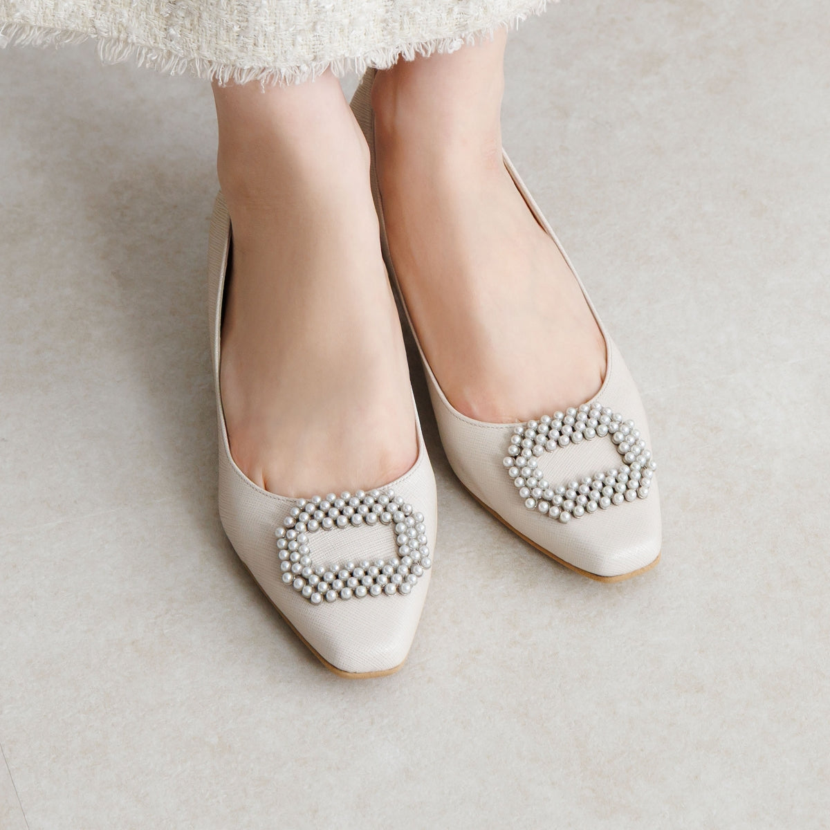 【26SS】4cmヒールパールビジューパンプス/661113