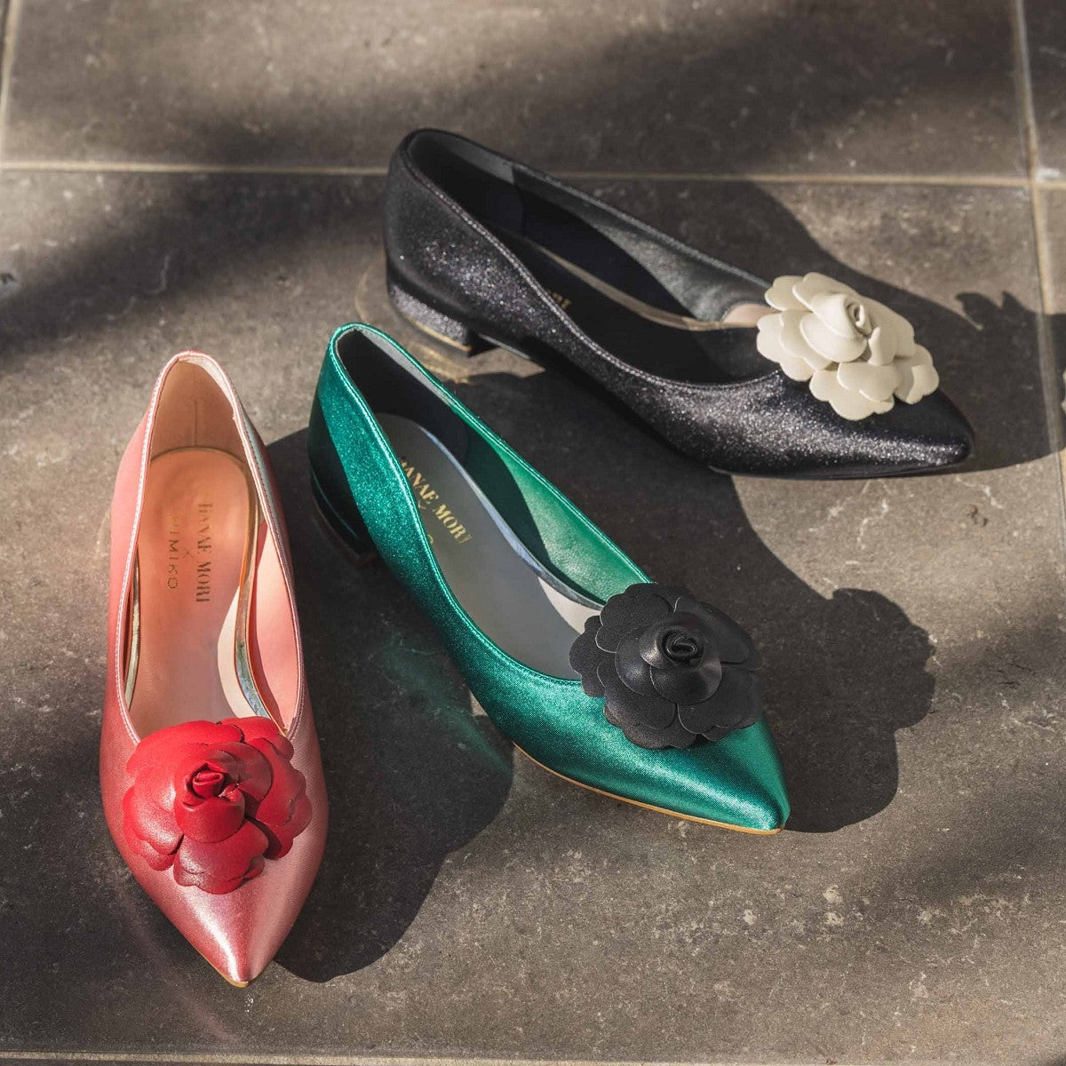【オンラインショップ先行販売】HANAE MORI×HIMIKO フラワーモチーフ フラットパンプス/661127