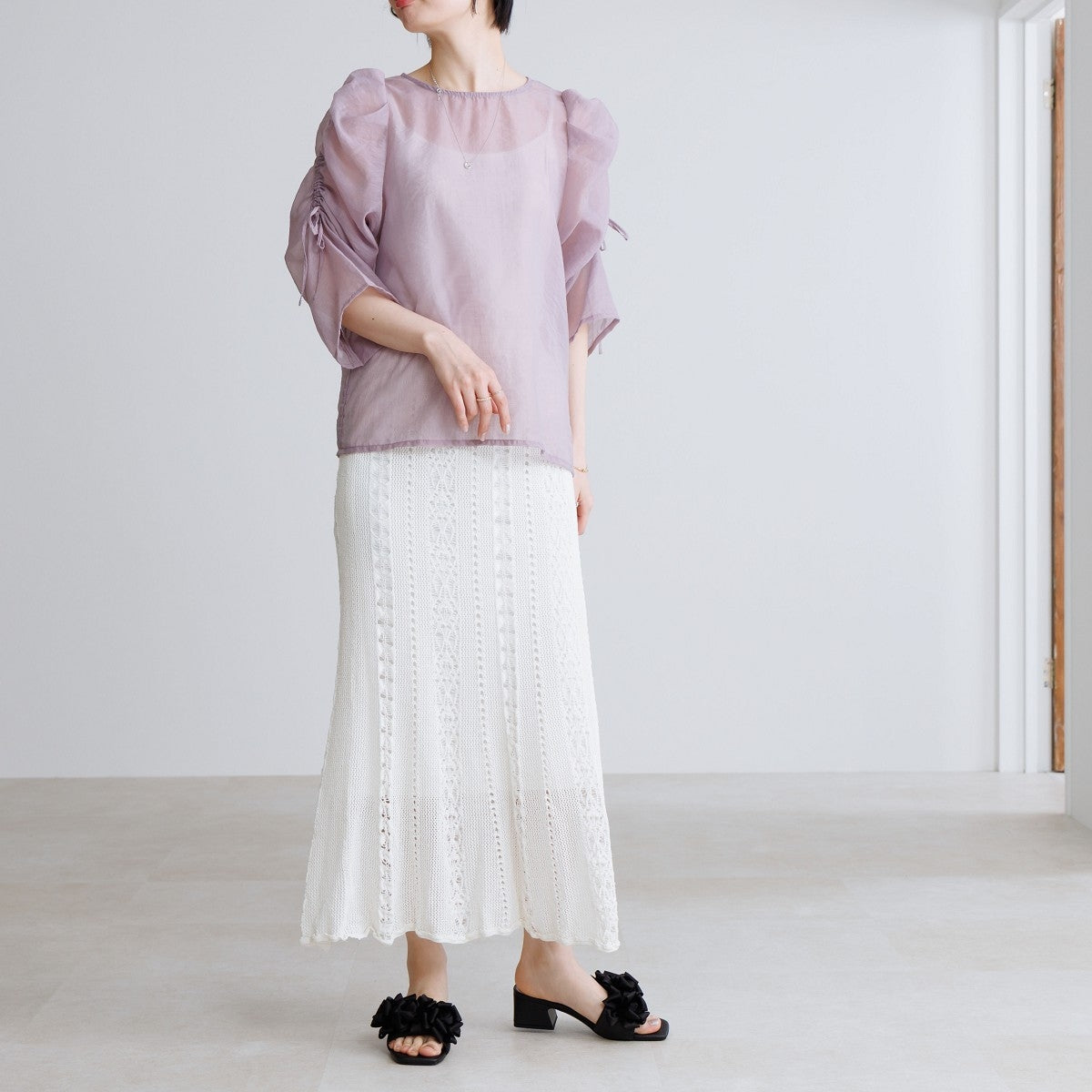 HANAE MORI×HIMIKO ハナエモリ フラワーフリルミュール サンダル コラボ ブラック