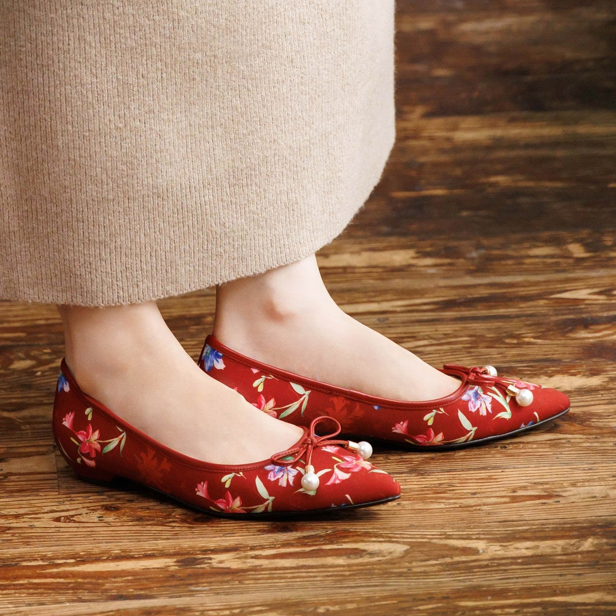 【26AW】HANAEMORI×HIMIKO パールリボンバレエパンプス/661334