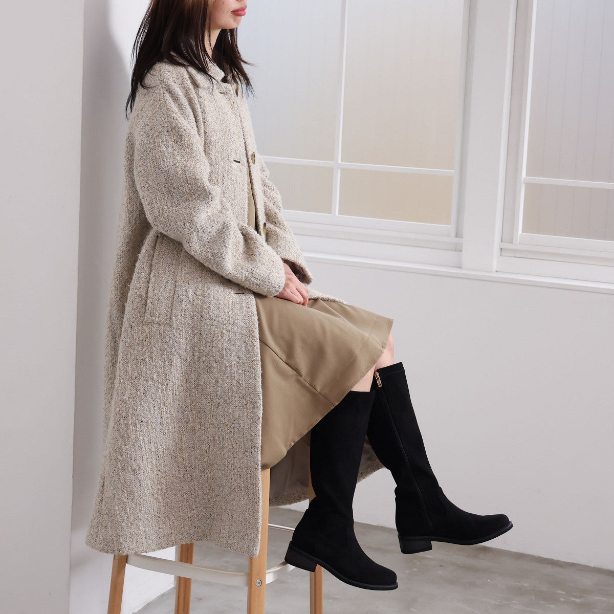 《予約/12月中旬入荷予定》ラウンドトゥストレッチロングブーツ/651424