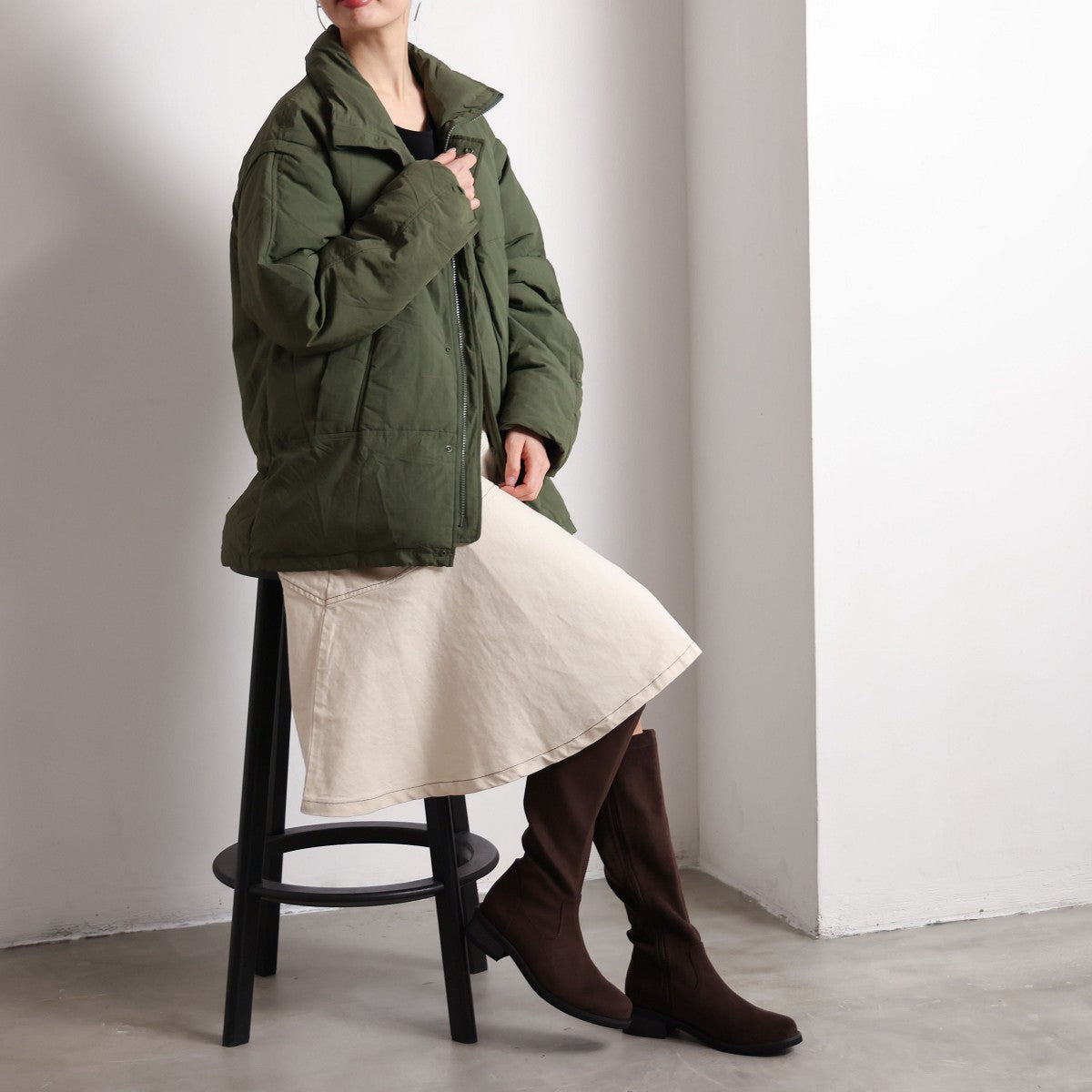 《予約/12月中旬入荷予定》ラウンドトゥストレッチロングブーツ/651424