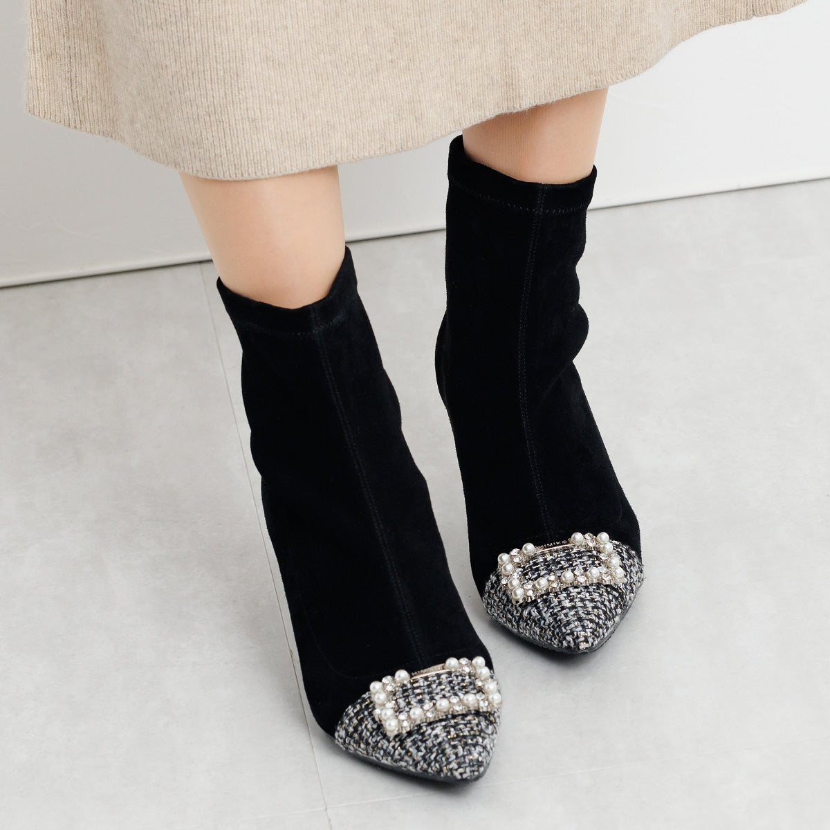 【SALE】オリジナルビジューポインテッドトゥヒールブーツ/631423