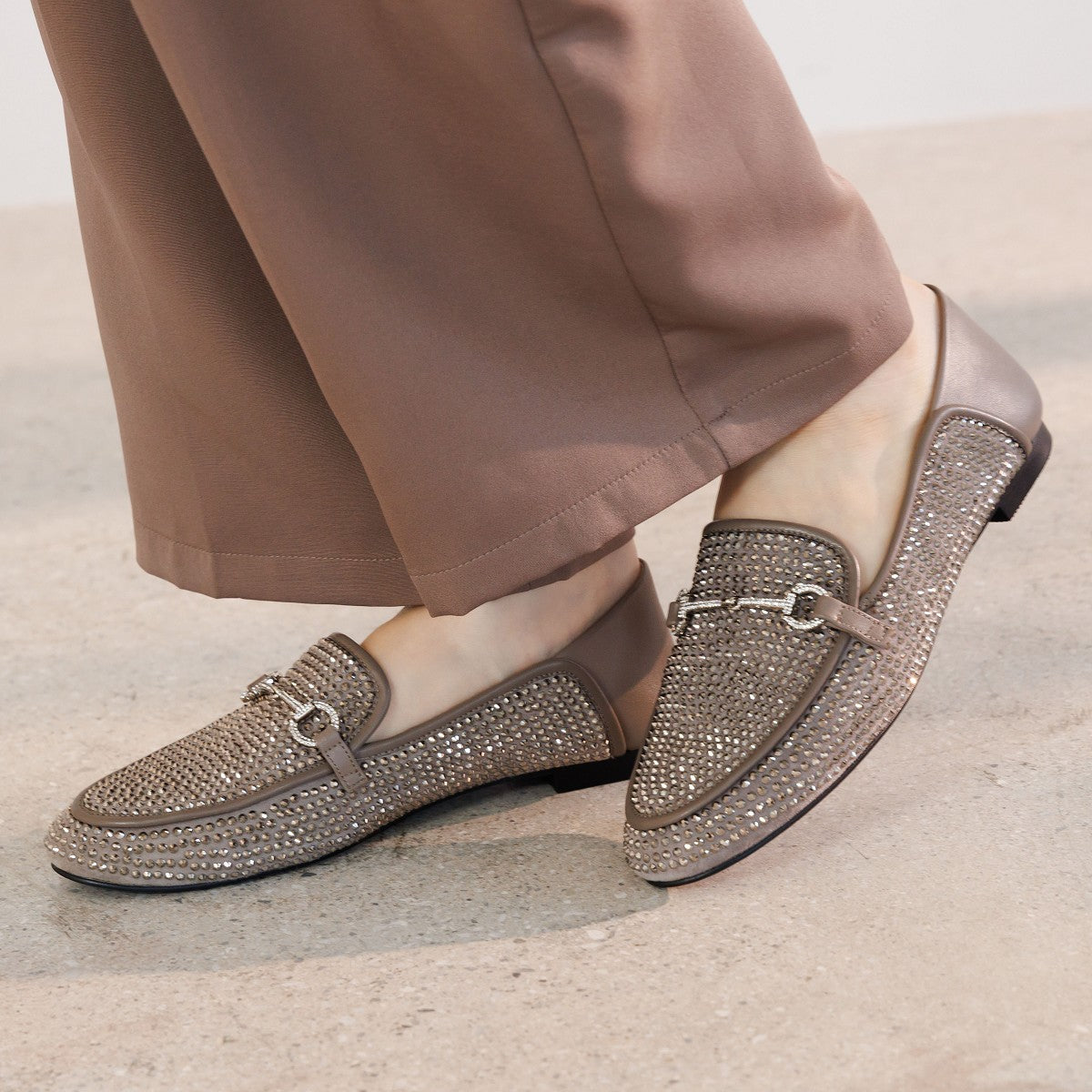 A209 ニカル シープレザー ラインストーン バブーシュローファー