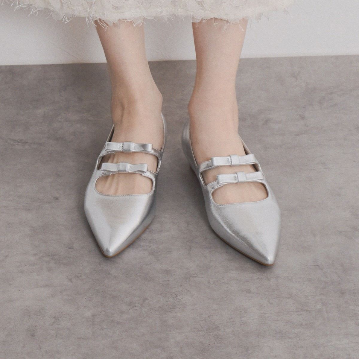【SALE】ダブルリボンポインテッドトゥパンプス/554107