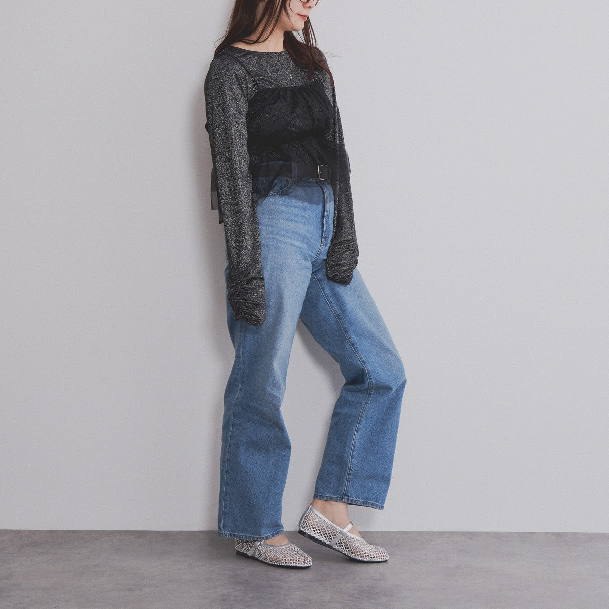 【SALE】ラインストーン付きメッシュパンプス/554110