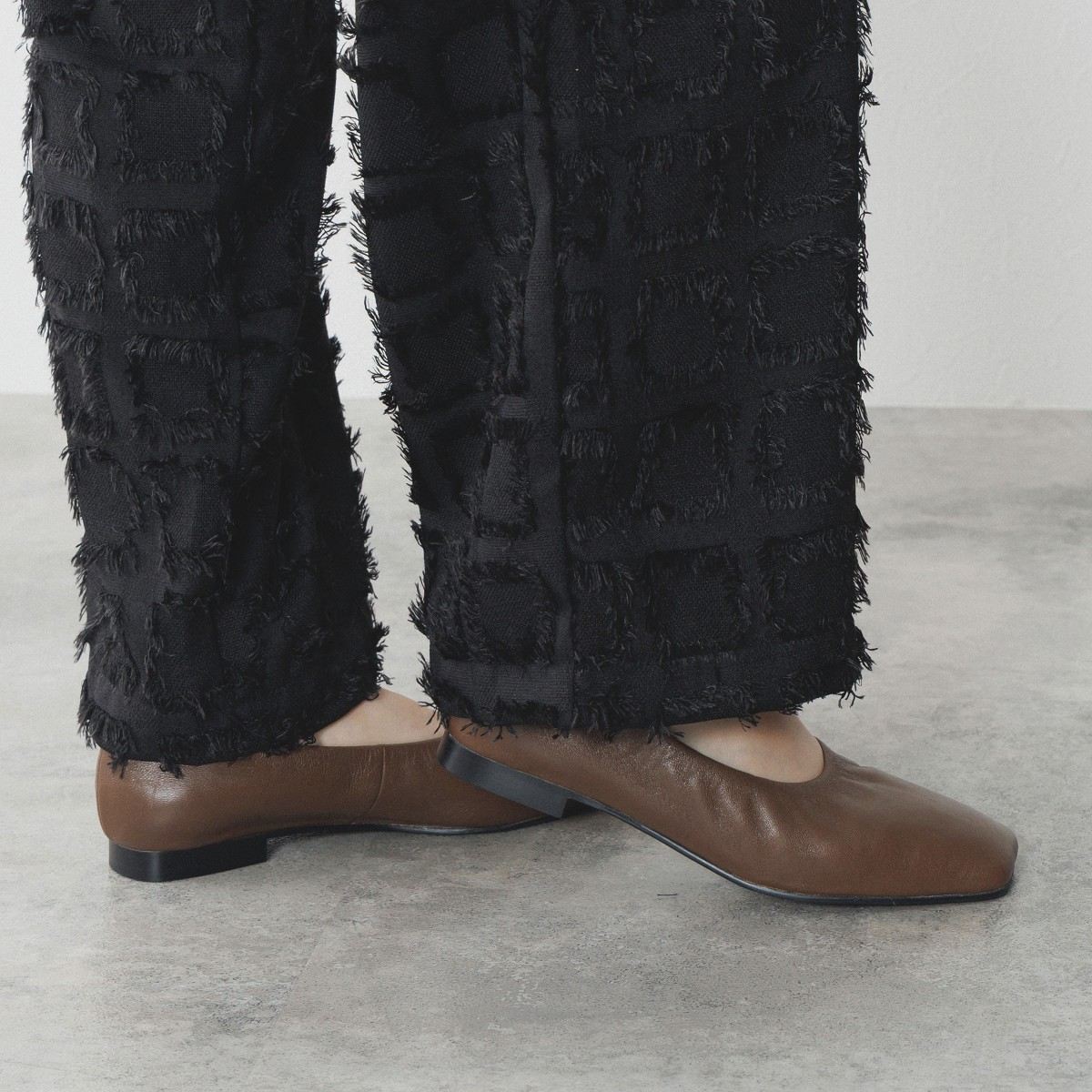 再値下げ】スクエアトゥシャーリングフラットパンプス/554307