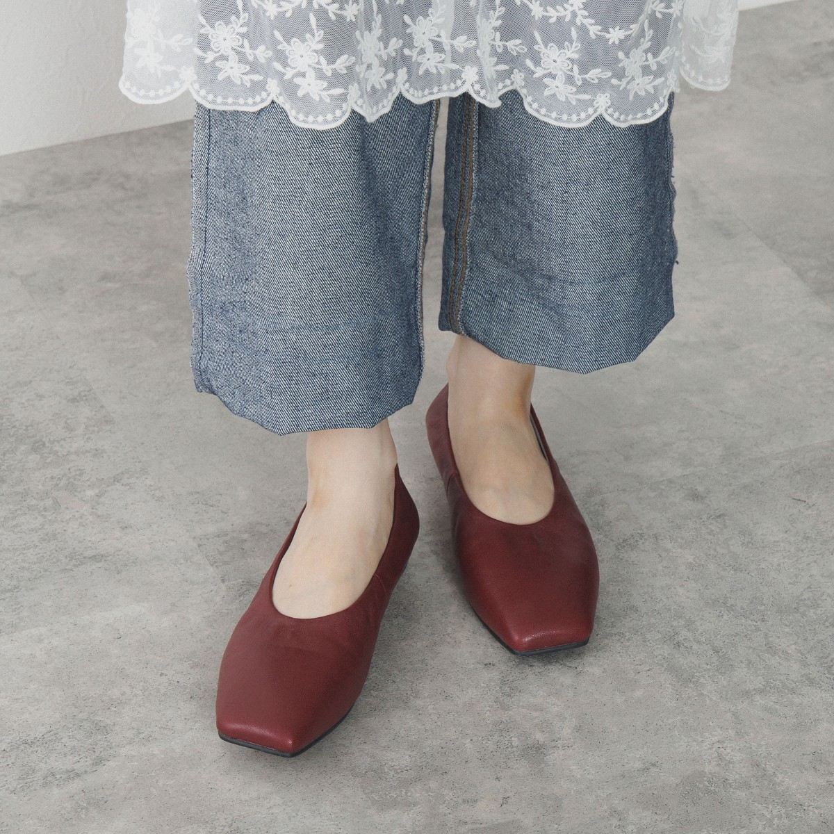 【25AW】スクエアトゥシャーリングフラットパンプス/554307