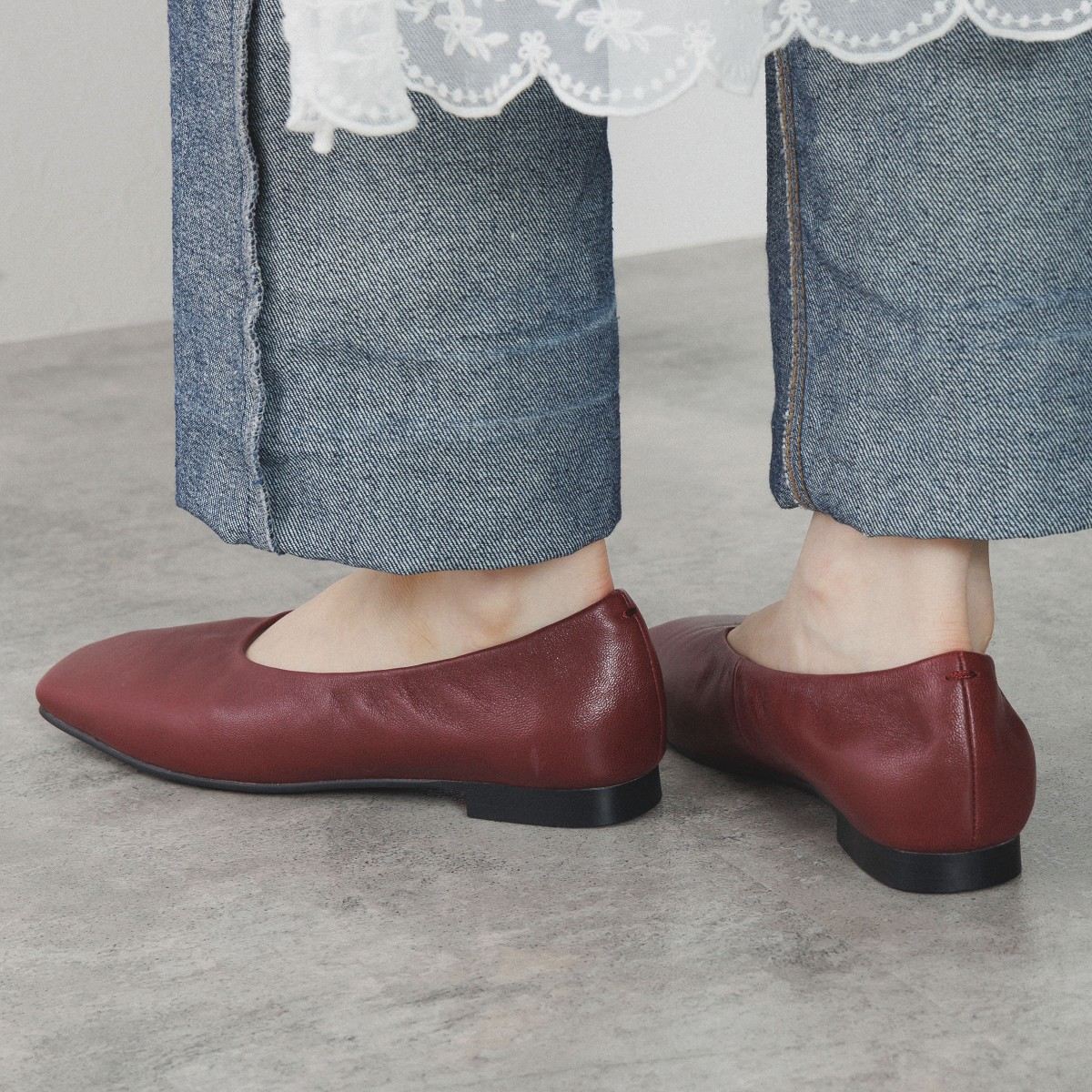 25AW】スクエアトゥシャーリングフラットパンプス/554307