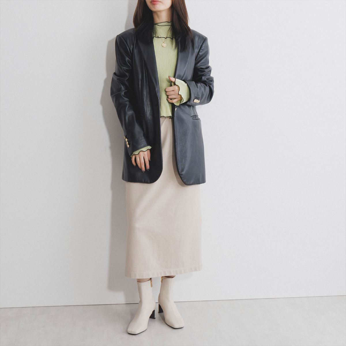 【25AW】スクエアトゥストレッチプレートヒールブーツ/554405