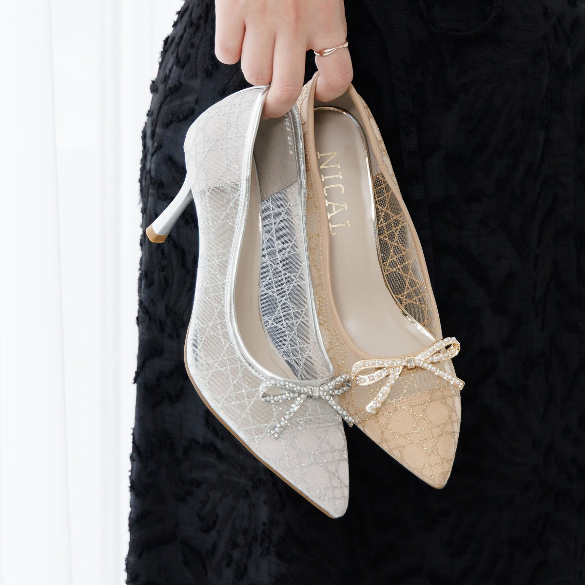 26SS】ビジューリボングリッターチュールパンプス/564102