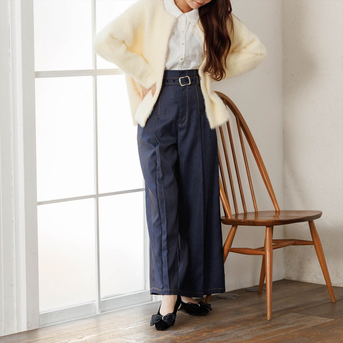 《予約／9月下旬入荷予定》【26AW】チュールリボンフラットパンプス/564308