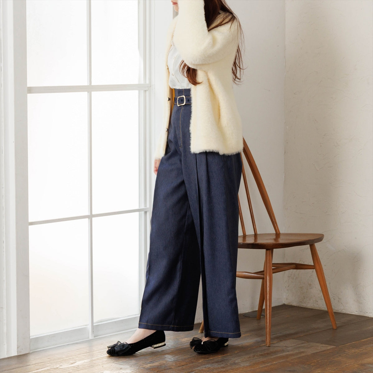 《予約／9月下旬入荷予定》【26AW】チュールリボンフラットパンプス/564308