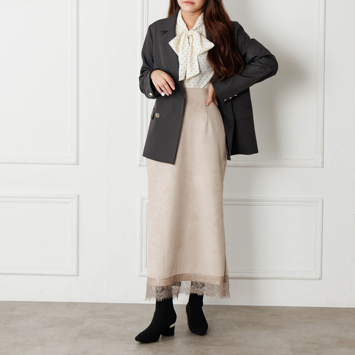 《予約／11月上旬入荷予定》【26AW】パールヒールニットショートブーツ/564405