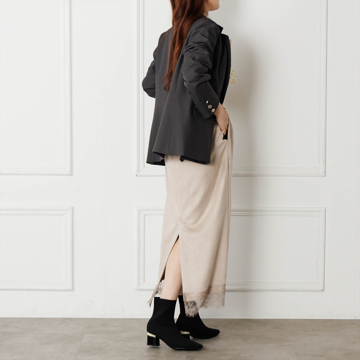 《予約／11月上旬入荷予定》【26AW】パールヒールニットショートブーツ/564405