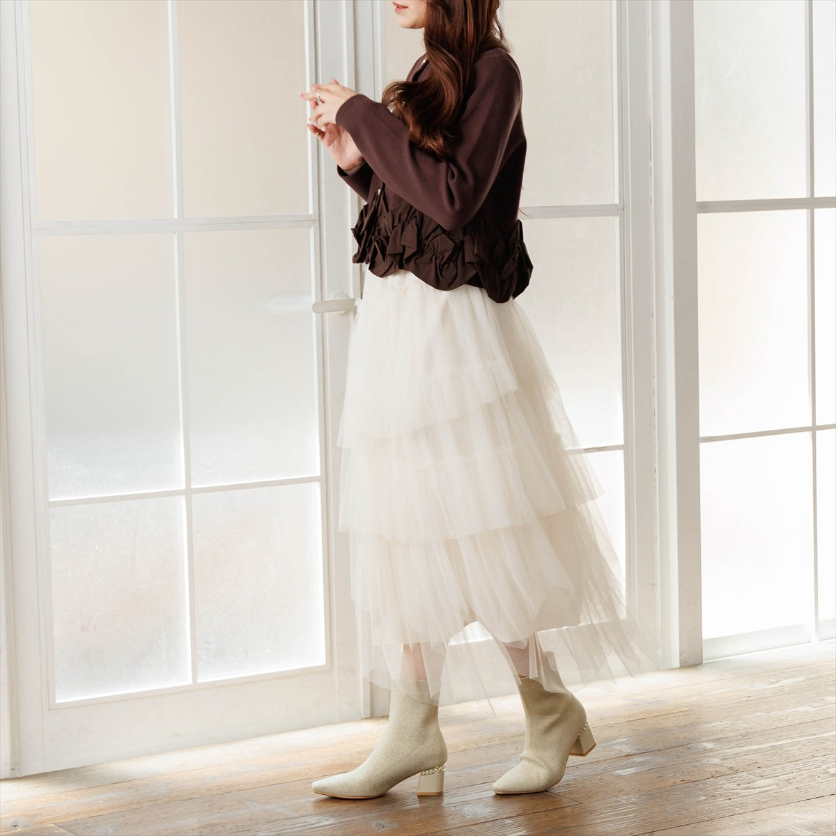 《予約／11月上旬入荷予定》【26AW】パールヒールニットショートブーツ/564405