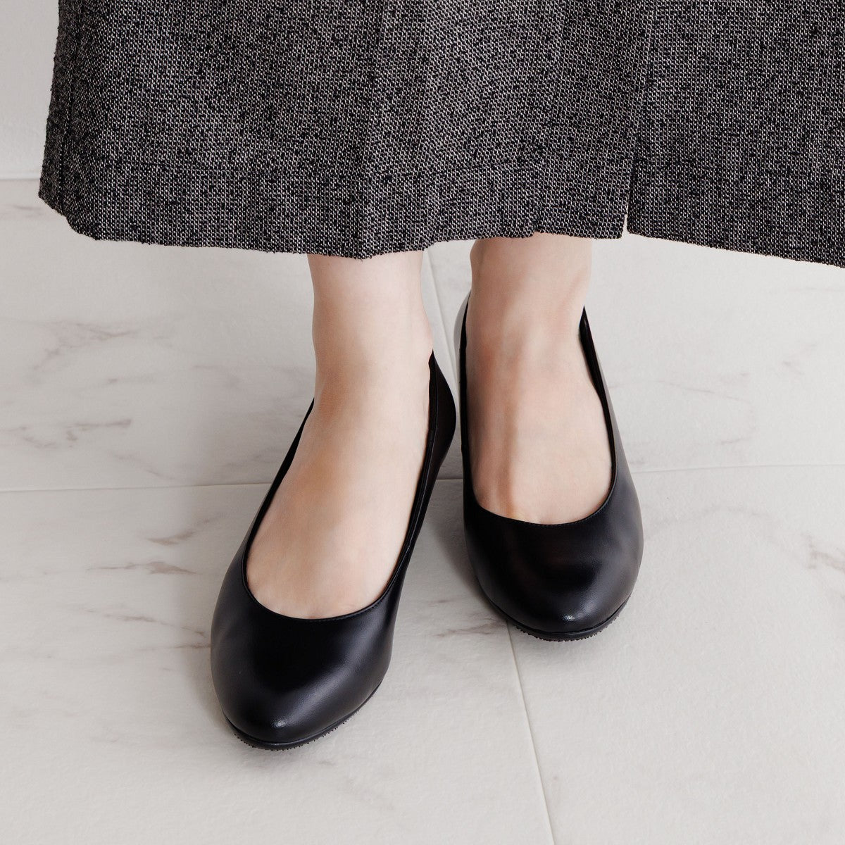 3.5㎝ヒールラウンドトゥブラックパンプス/600001