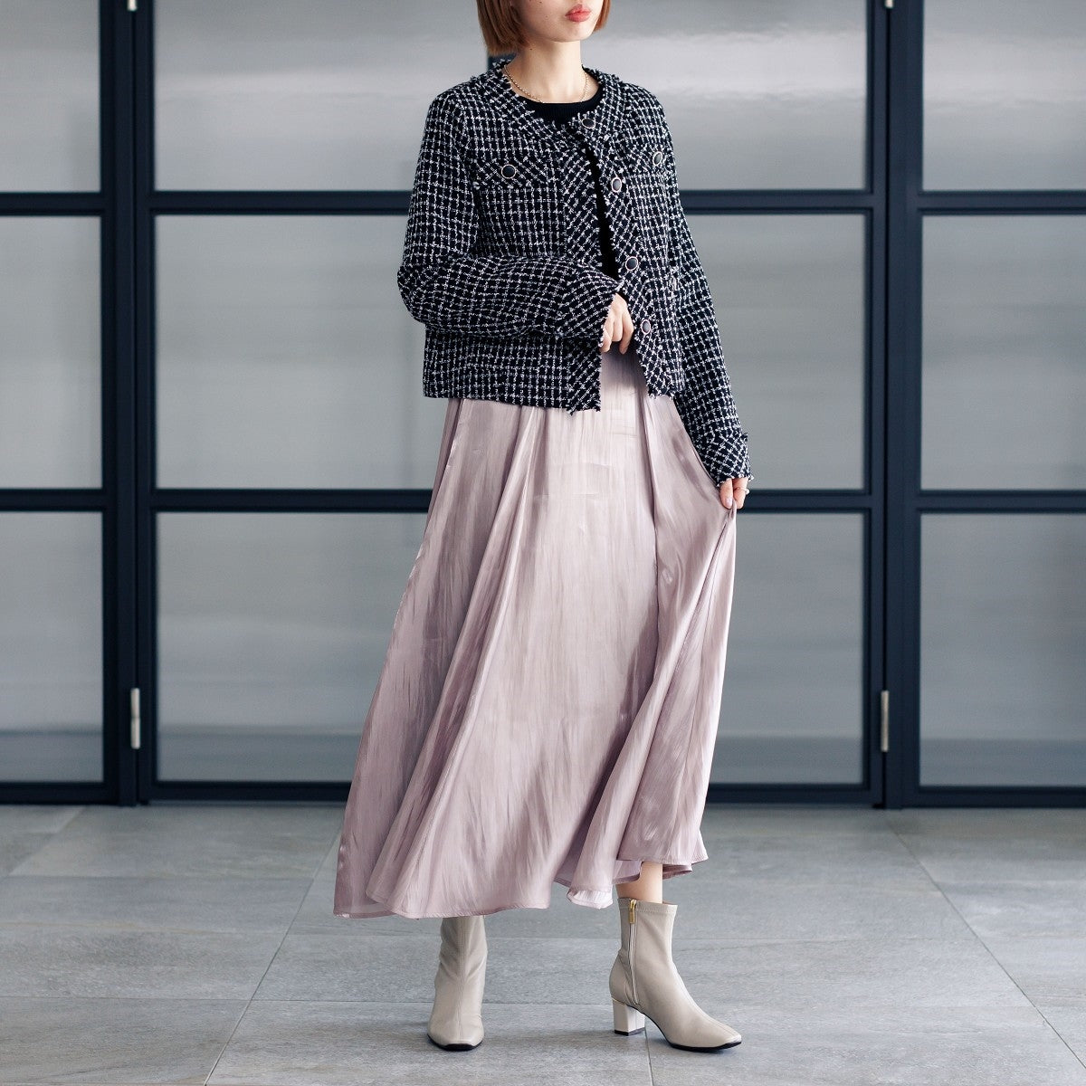 【SALE】5.5㎝ヒールシープレザーストレッチブーツ/631404