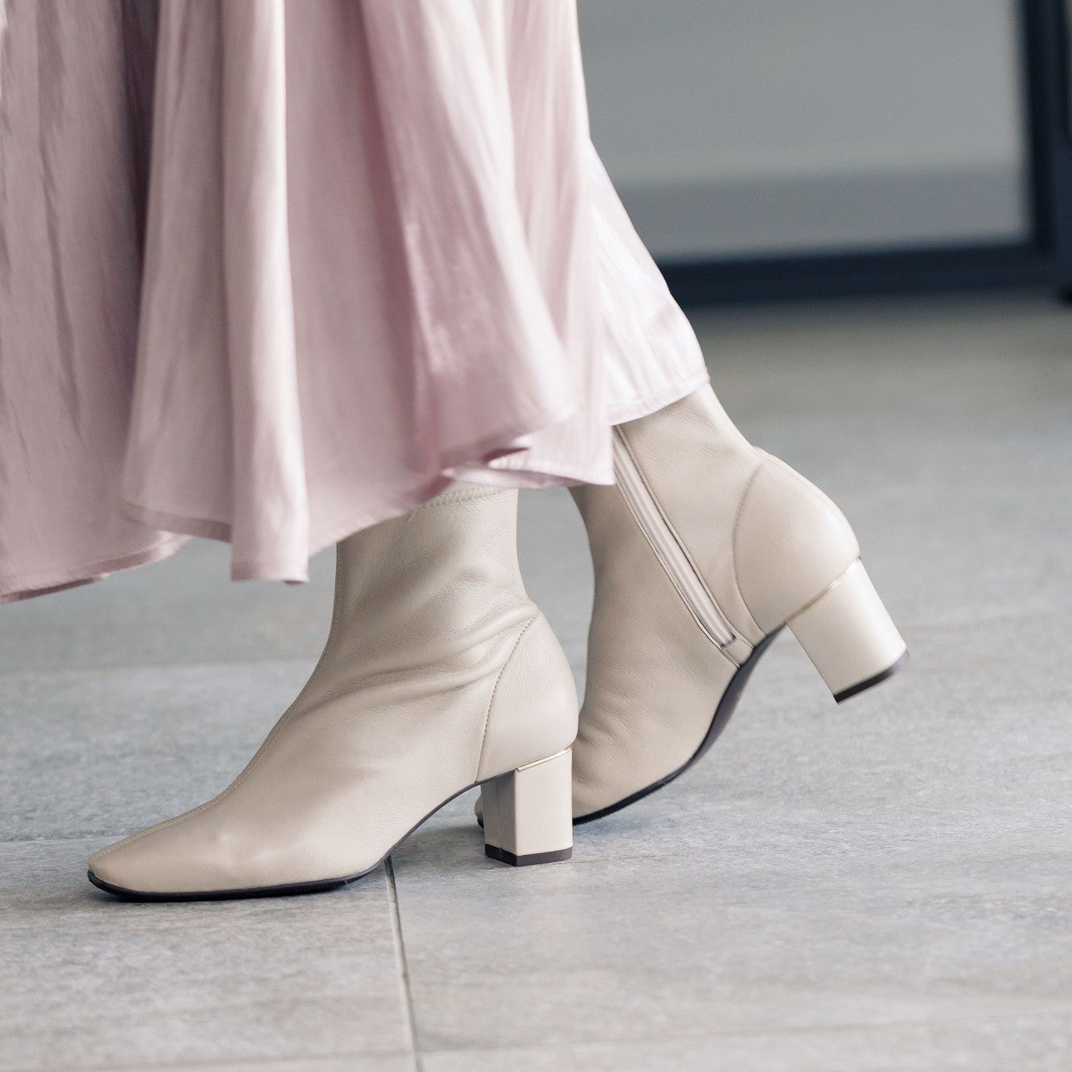 【SALE】5.5㎝ヒールシープレザーストレッチブーツ/631404