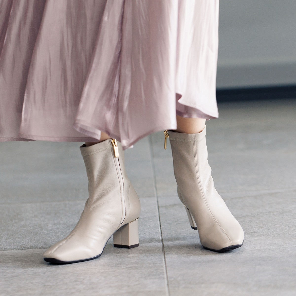【SALE】5.5㎝ヒールシープレザーストレッチブーツ/631404