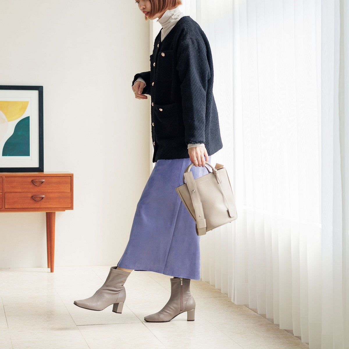 【SALE】5.5㎝ヒールシープレザーストレッチブーツ/631404