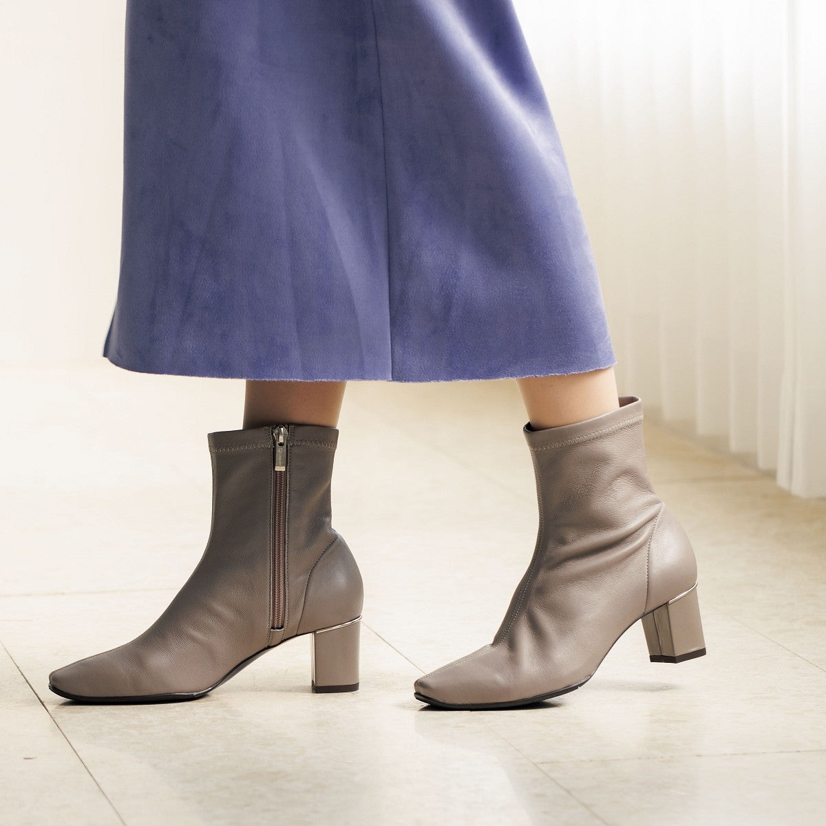 【SALE】5.5㎝ヒールシープレザーストレッチブーツ/631404