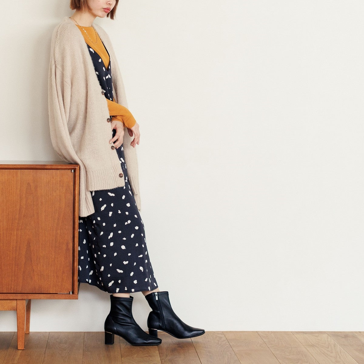 【SALE】5.5㎝ヒールシープレザーストレッチブーツ/631404