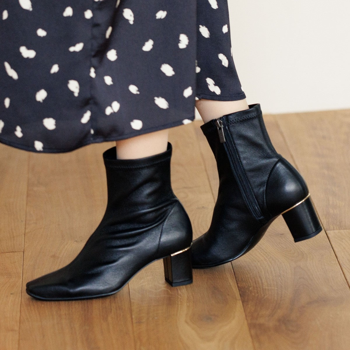 【SALE】5.5㎝ヒールシープレザーストレッチブーツ/631404