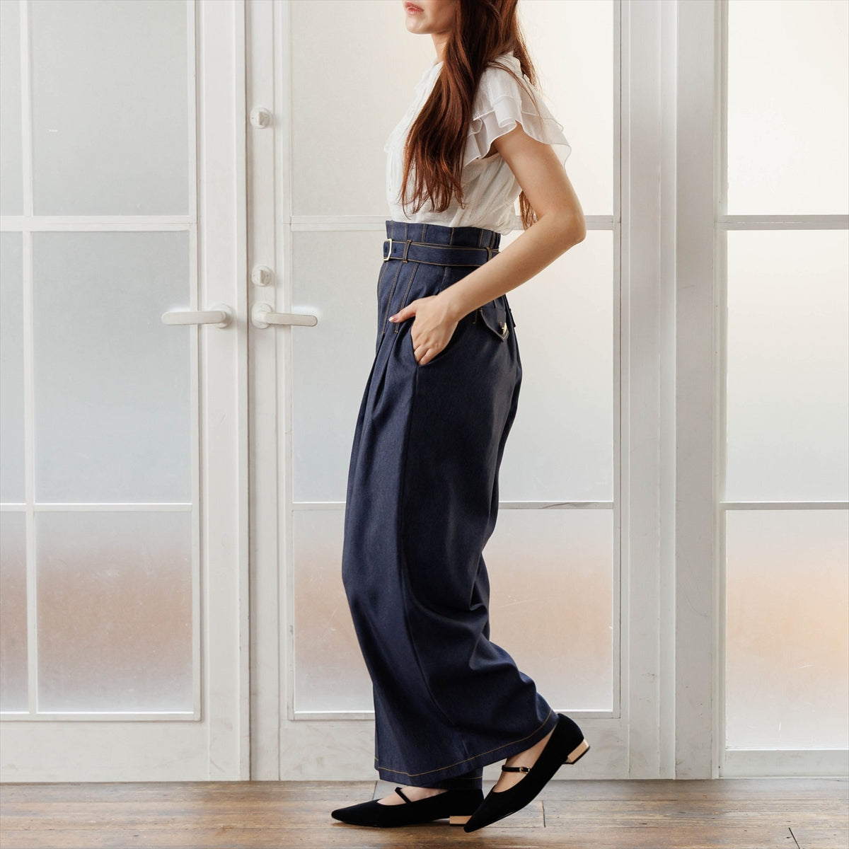 【26AW／WEB限定デザイン】配色ヒールストラップフラットパンプス/640016