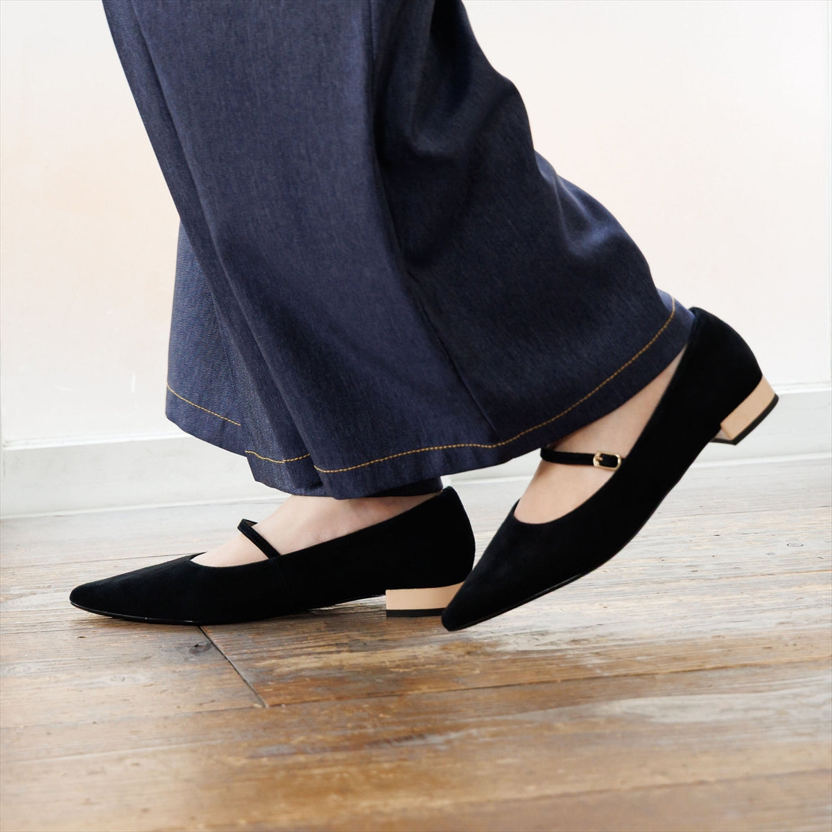 【26AW／WEB限定デザイン】配色ヒールストラップフラットパンプス/640016
