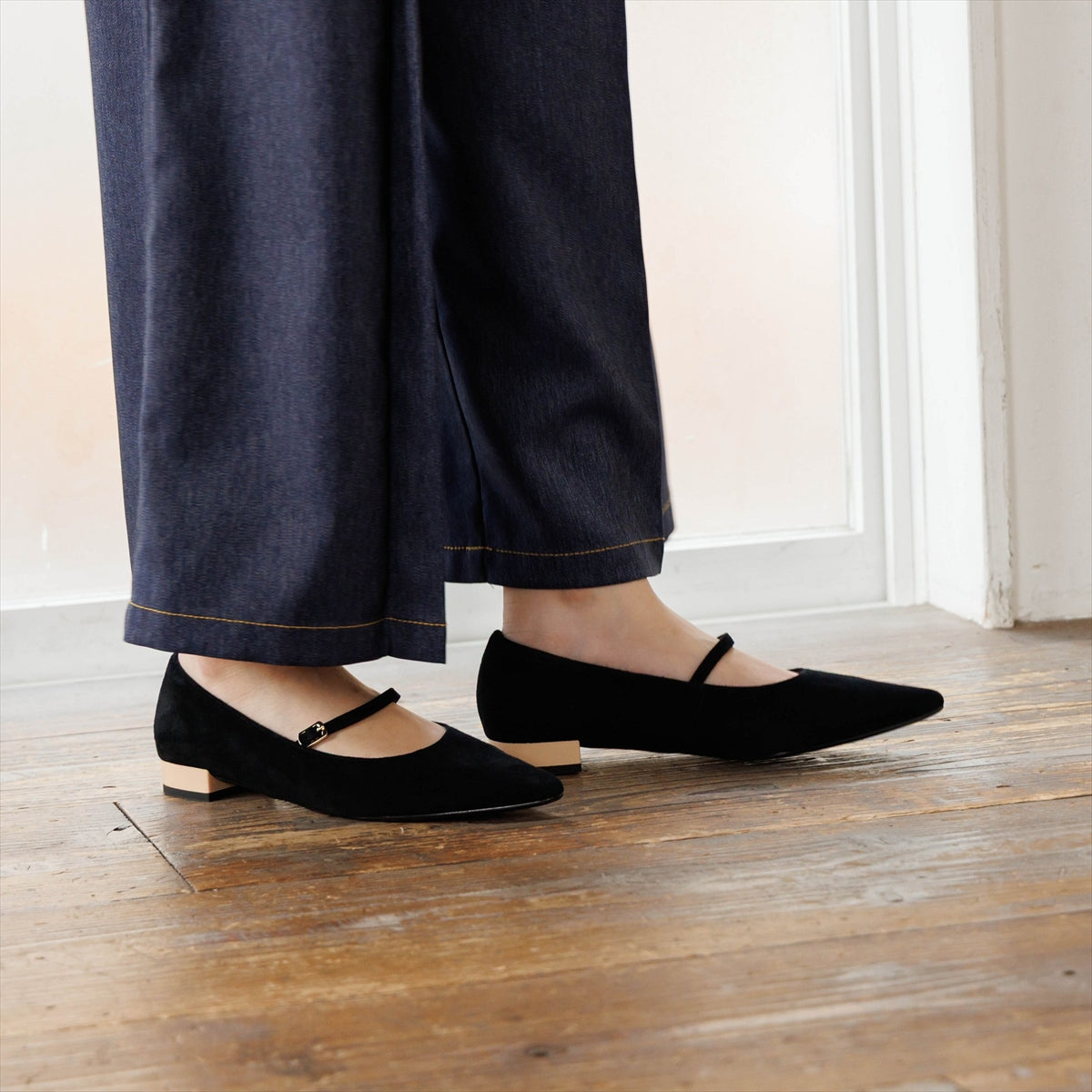 【26AW／WEB限定デザイン】配色ヒールストラップフラットパンプス/640016