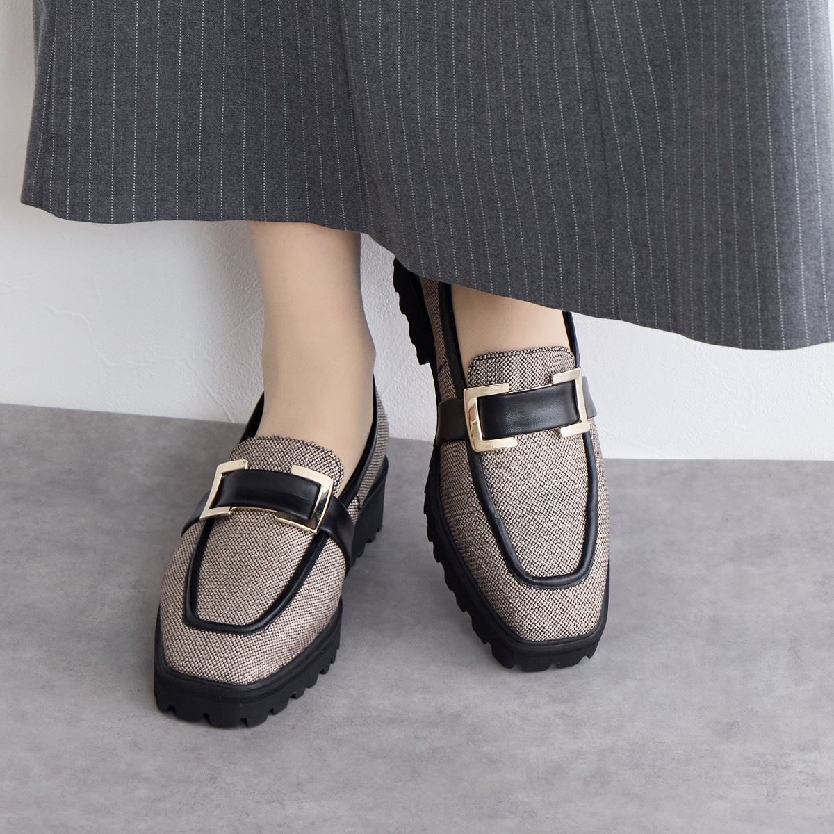 【SALE】スクエアパーツトラックソールローファー/641306