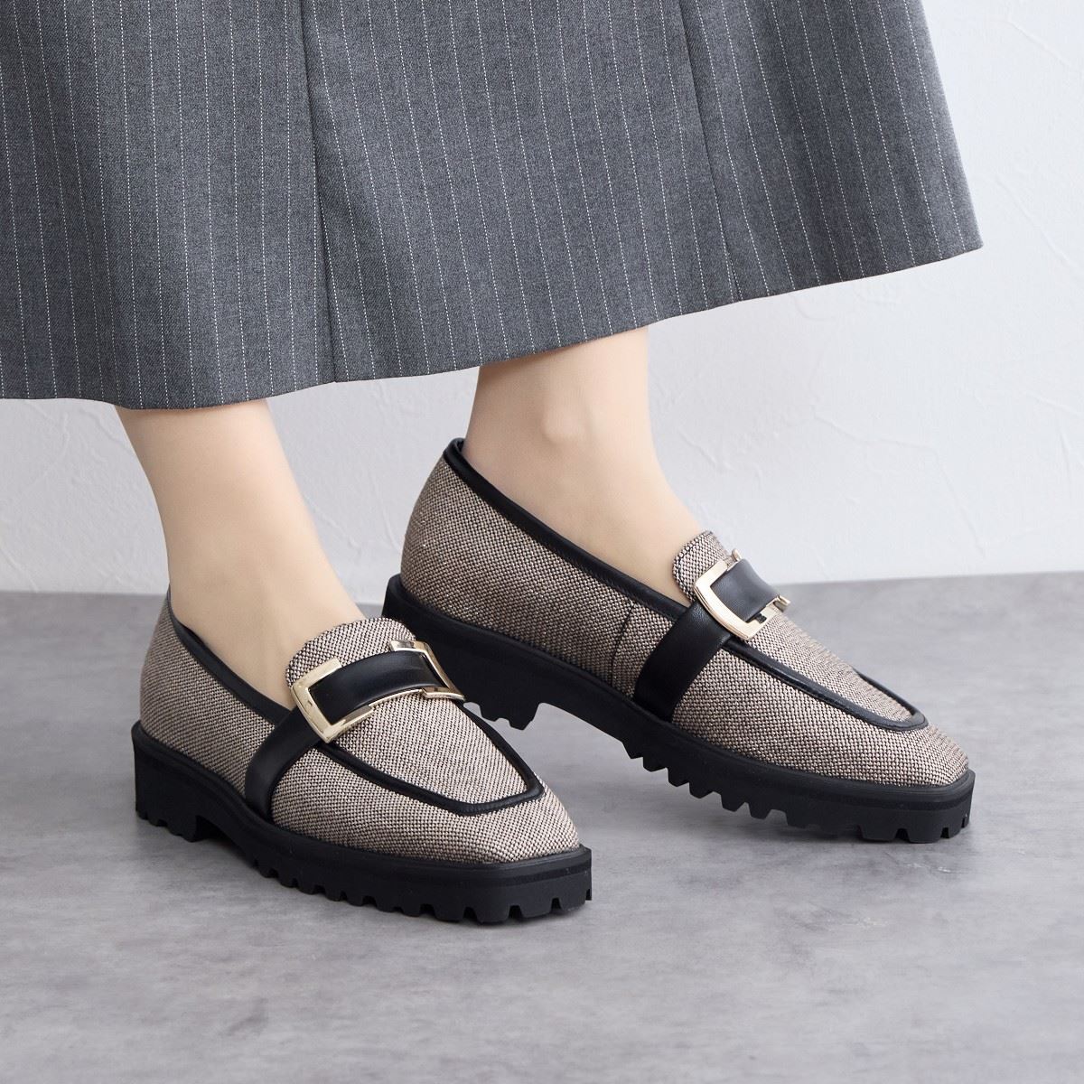 【SALE】スクエアパーツトラックソールローファー/641306